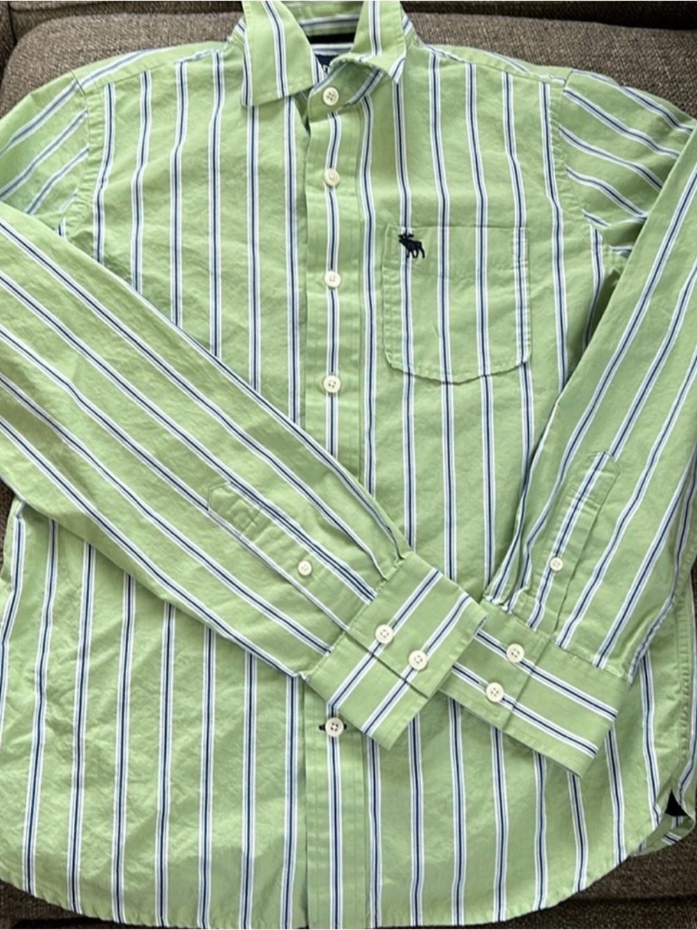 abercrombie Kids Boys Lime Green Striped Long Sleeve Button Down Shirt XL